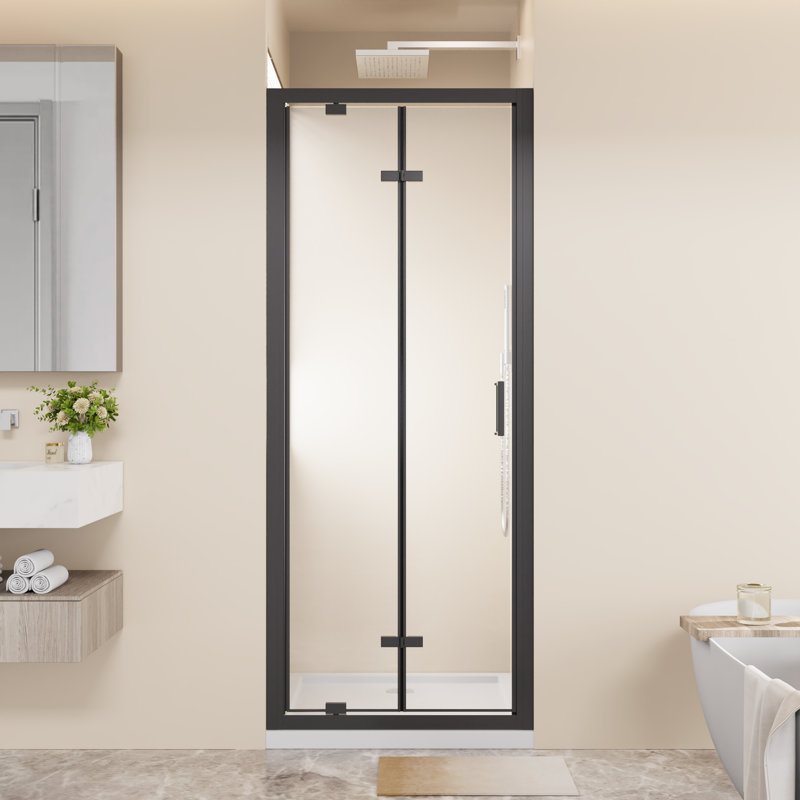 30" X 72" Framed Bi-fold Pivot Shower Door, 1/4" Clear Tempered Glass Space Saving Folding Shower Enclosure With Stainless Steel Handle, Reversible Installation