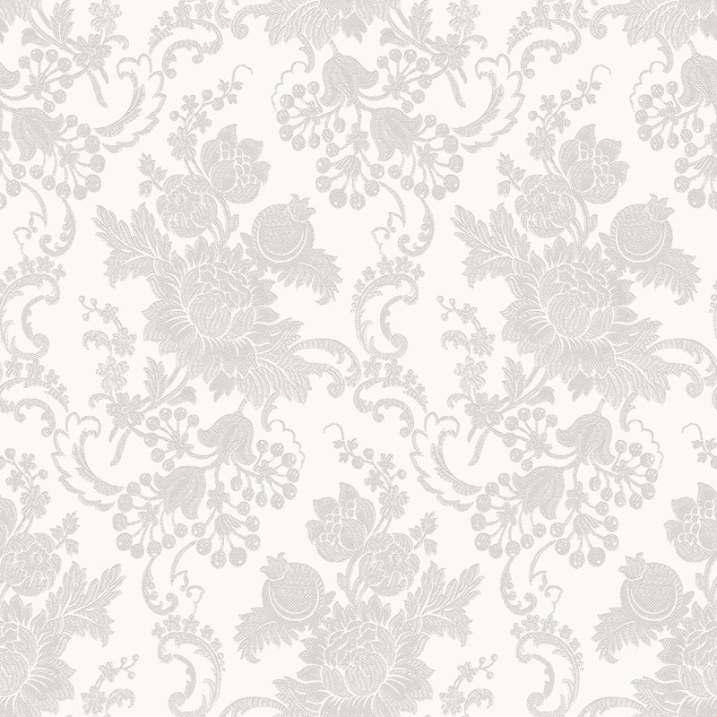 Rouleau de papier peint à motif floral 4 grappes Italian Classics, Argent argent