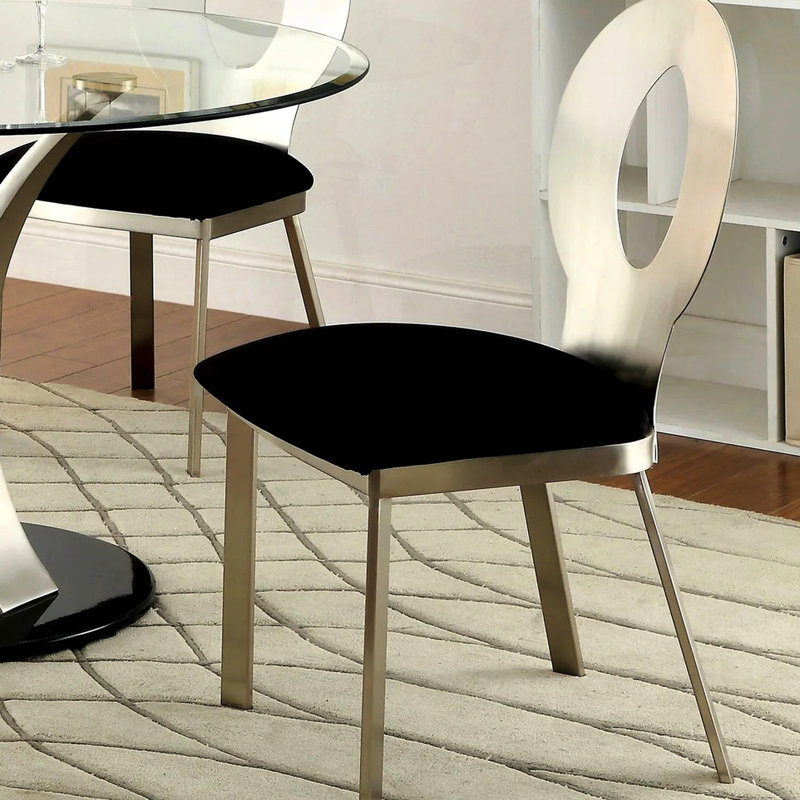 Microfibre et chaises d'appoint en métal (2 pièces), noir + argent, siège rembourré à dossier ovale pour salle à manger de 2 chaises, argent / noir, siège confortable,