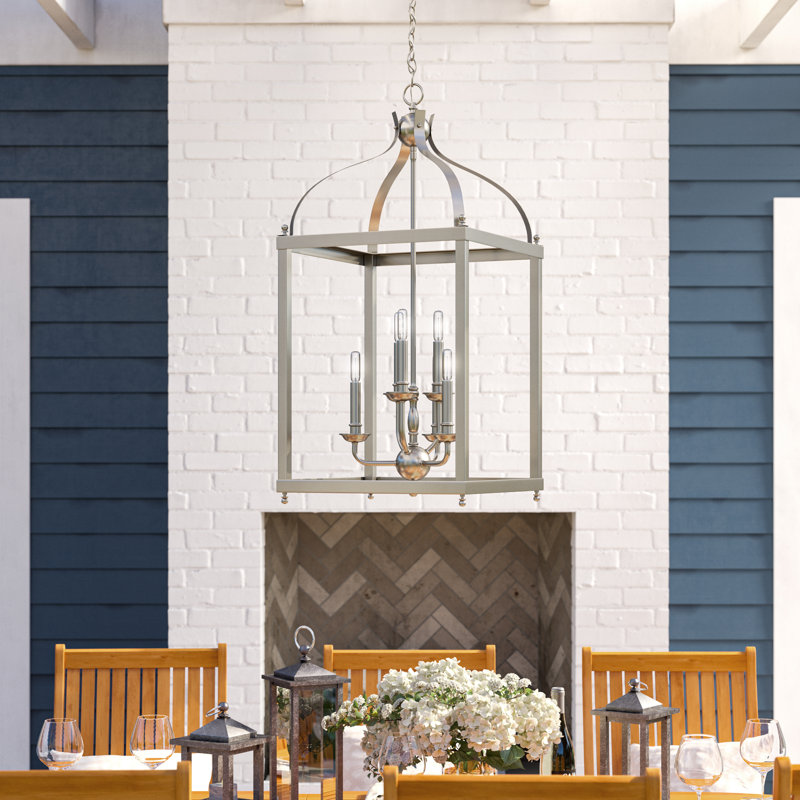 Larkin 6 - Light Dimmable Lantern Square / Rectangle Chandelier, Brushed Nickel