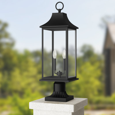 Lampadaire d'extérieur en fer noir à 2 lumières H 23,6 po avec verre trempé Alletta Alletta