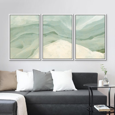 " Pastel Waves Green And White Tones Illustrations Abstract " 3 - Pieces on