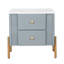 Table de chevet moderne avec 2 tiroirs de rangement, table de chevet cannelée avec poignées et pieds en métal doré, table de bout pour le salon et la chambre à coucher, assemblage facile, bleu-129687668