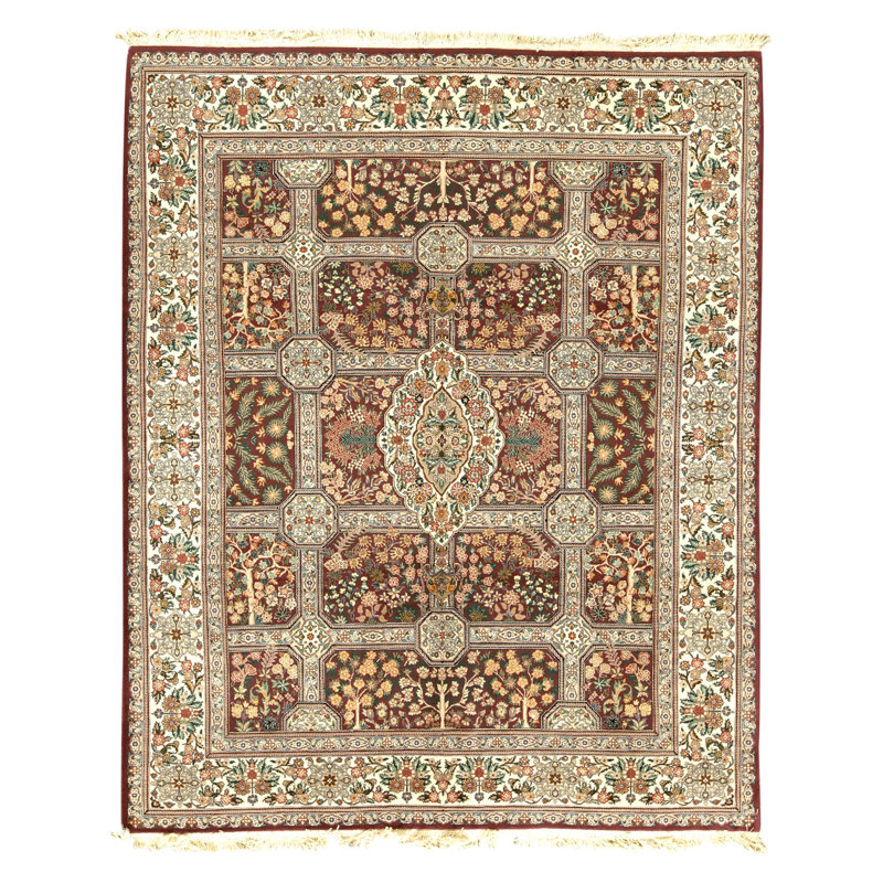 Hand Knotted Wool Oriental Area Rug in Plum And Ivory
