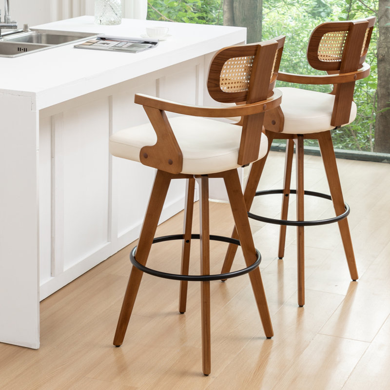 Tabourets de comptoir pivotants et rembourrés, Beige, Tabouret de comptoir (siège d'une hauteur de 27,1