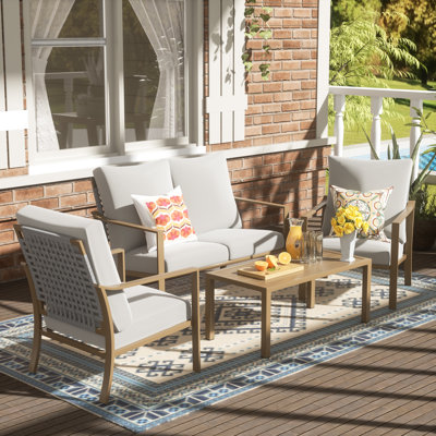 Lindel  4 Person Outdoor Conversation Sets with Hand-Woven Rope Chairs and High Back Loveseat