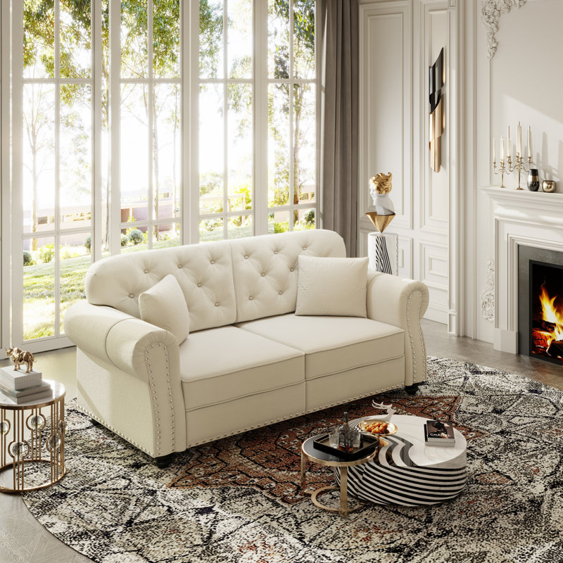 Canapé Chesterfield 63 po en velours, Beige