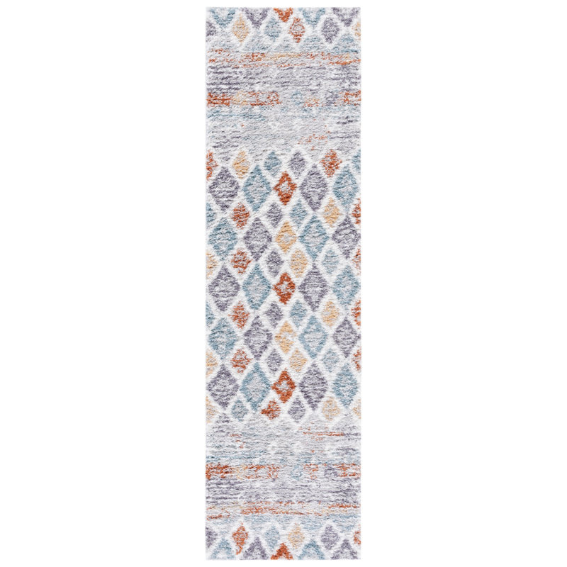 Evangelyn Geometric Blue Rust/Ivory Area Rug, Runner 2'3" x 12'