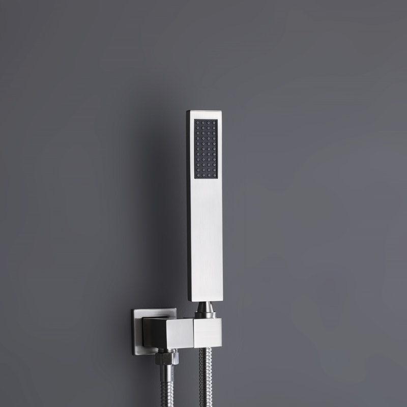 Dispositif de douche avec pomme de douche à effet de pluie de 10 po, nickel brossé, balance, 2 têtes, laiton massif, fixation murale noir mat et nickel, valve d'équilibre, fixation