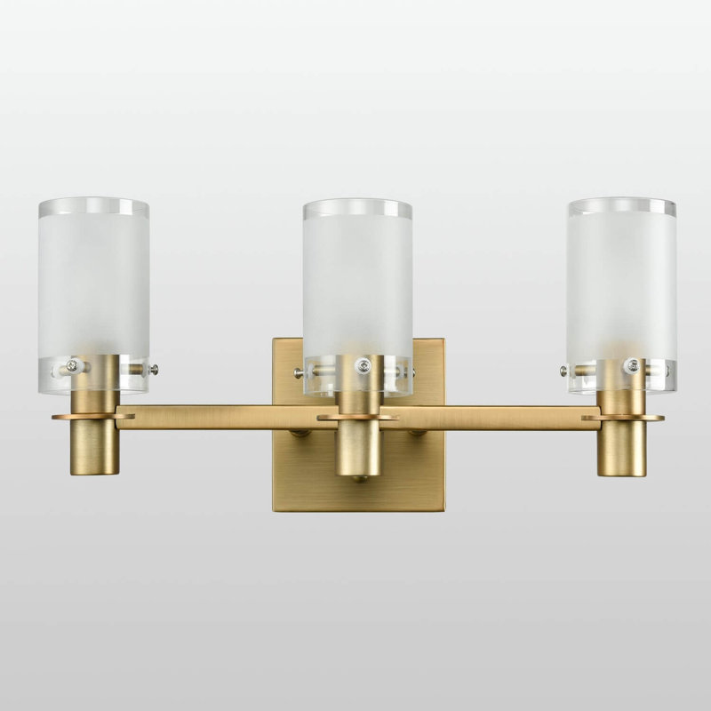 Applique murale moderne en laiton pour salle de bain avec verre dépoli, 3, 7,76 po H x 15,98 po L x 4,72 po P