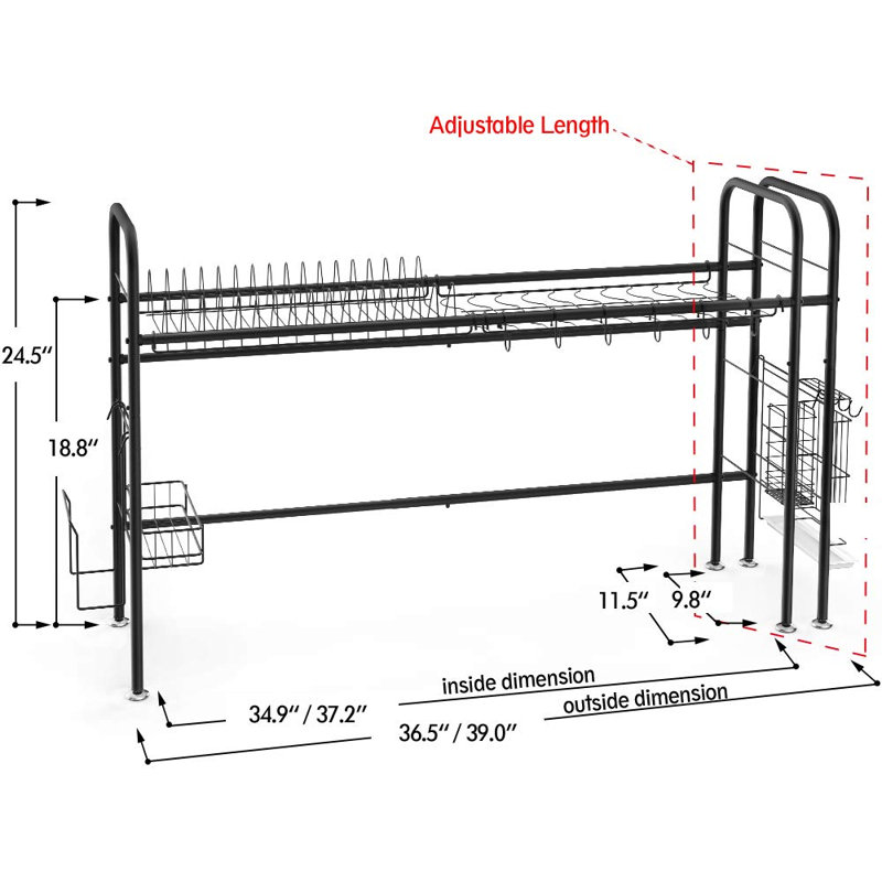 Égouttoir à vaisselle en acier inoxydable NEX, Noir, H 24,5 po x l 37 po x P 9,8 po
