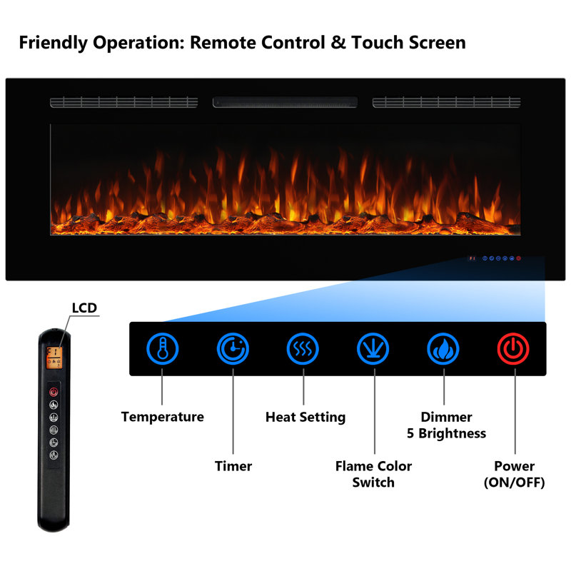 Aaeryn 84 inches Recesses and Wall Mounted Electric Fireplace inserts, 21.65" H x 36" W x 5.95" D