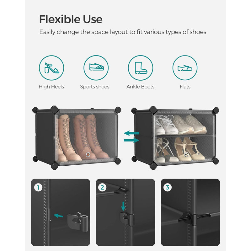 Interlocking Shoe Rack, Plastic Shoe Storage Cabinet, 10-Slot Modular Storage Organizer Unit, 11.8 X 15.7 X 11.8 Inches For Each Slot, With Doors, Steel Frame, Plastic Panel