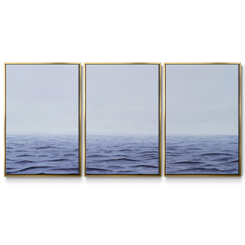 Grayscale Seascape I - Toile encadrée multi-pièces, H 24 po x l 48 po x P 2 po, Or