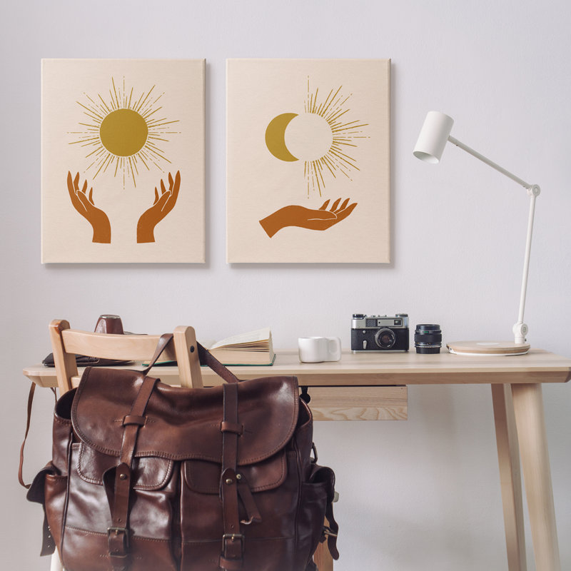 " Boho Chic Hands Embracing Enlightened Eclipsed Sky " by Victoria Barnes 2 - Pieces, 24" H x 30" W, Wall Plaque