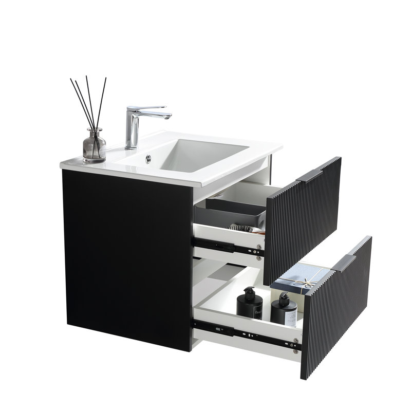 Meuble-lavabo 30 po avec lavabo en céramique, 30", Noir