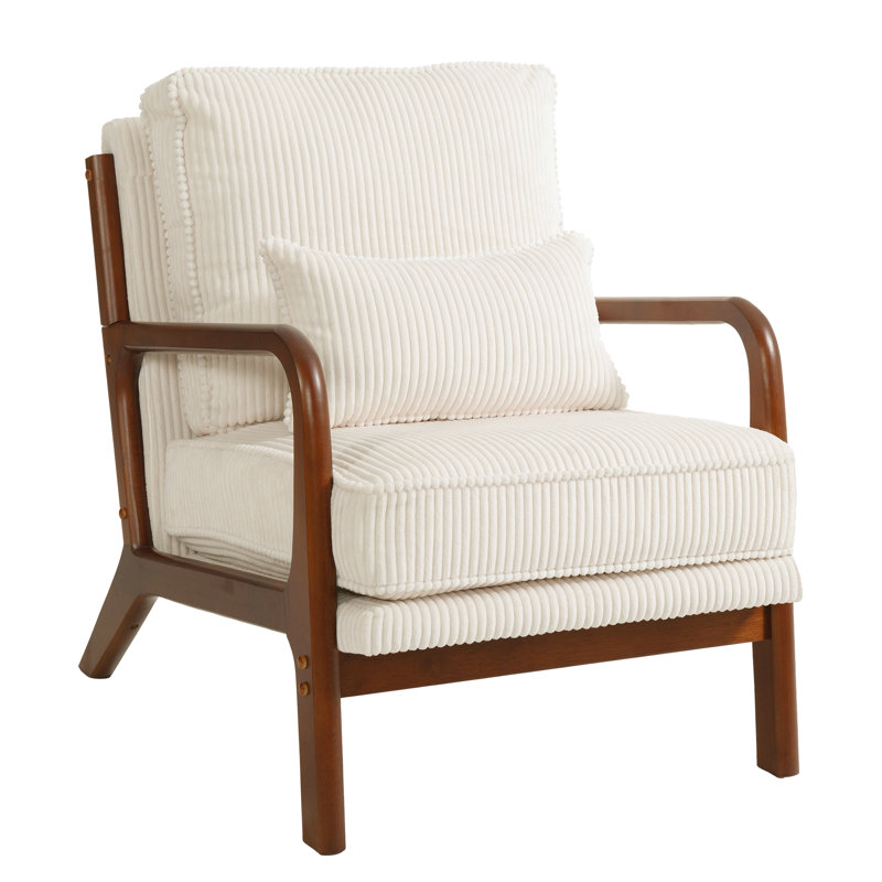 Chaise d'appoint en velours côtelé Mid-Century, Beige