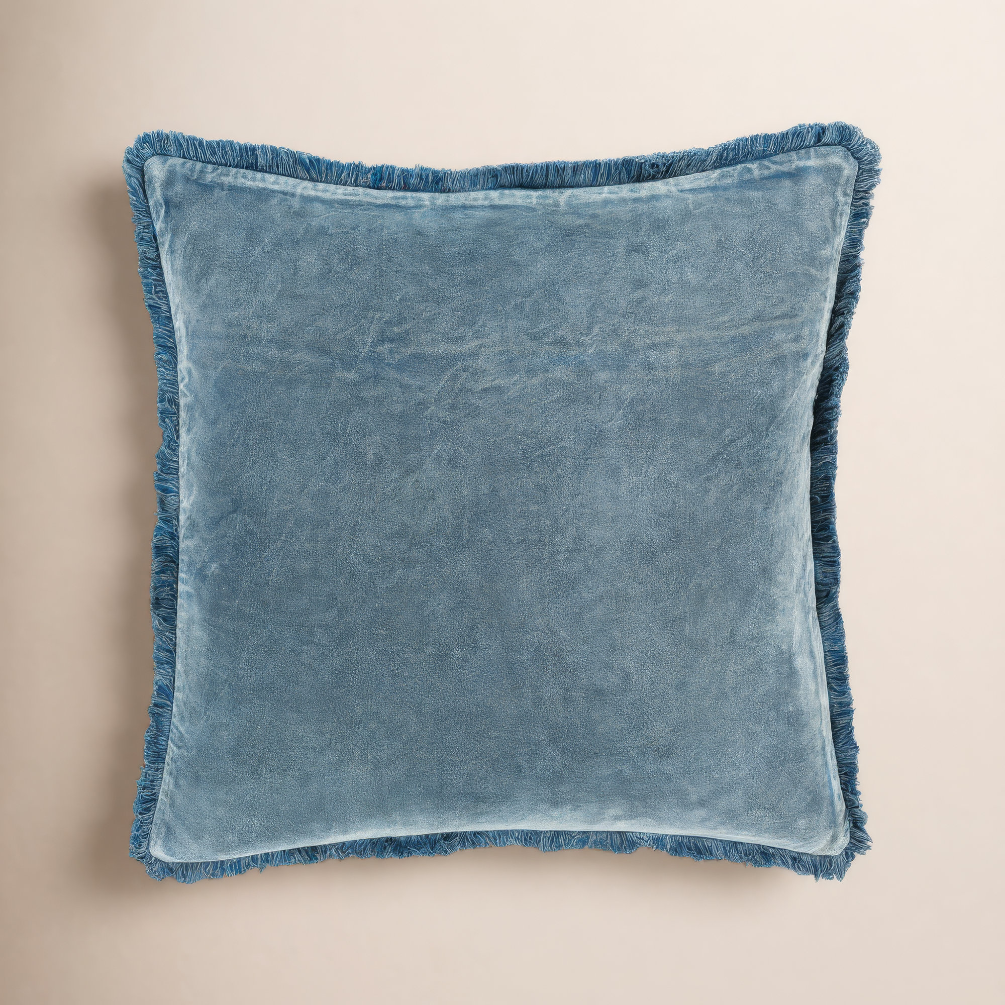 Steph Fringed Cotton Throw Pillow, 18" x 18", Down, Denim