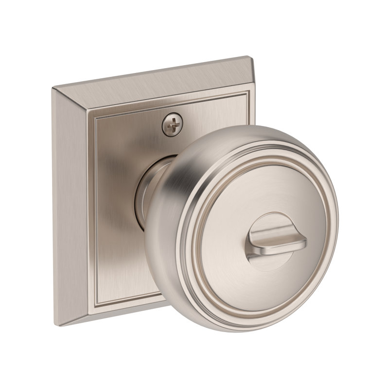 Bremerton Keyed Entry Knob with Chamfered Square Rose in Venetian Bronze, Satin Nickel