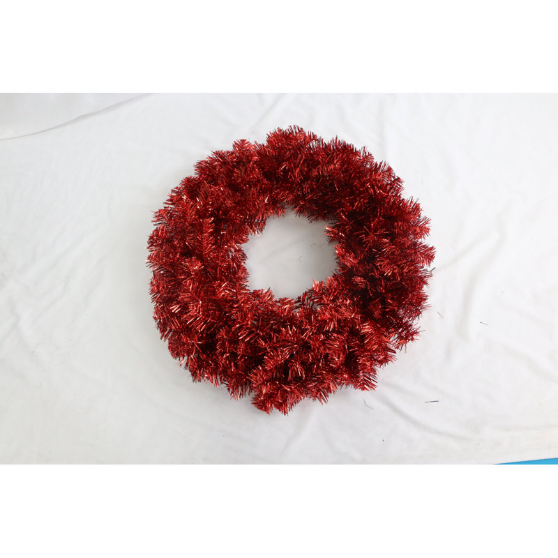 Pre-Lit Artificial Tinsel Christmas Wreath - 24" - Clear Lights, Red