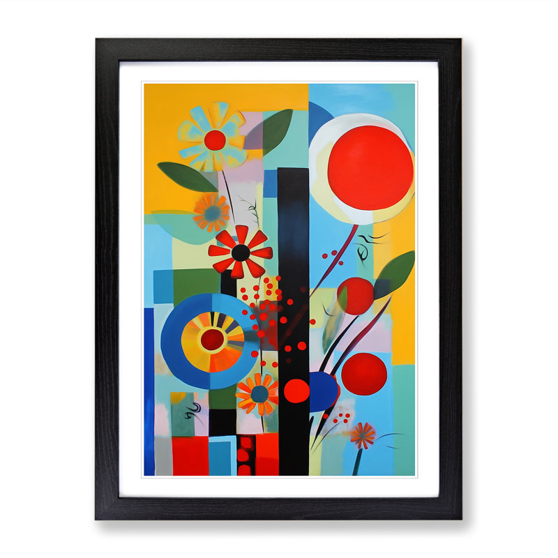 FRM-V0523-878X Flowers Constructivism Floral Vol.1 - Single Picture Frame Print, Black Framed, 64cm H x 46cm W x 2cm D