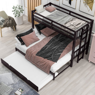 Twin Bunk Bed With Pull - Out Trundle, Space Saving For Multiple Sleepers, Full Length Guardrails, Placement Freedom, Pine And Frame Over Trundle In , Family Use, Secure Stair, Flexibility,