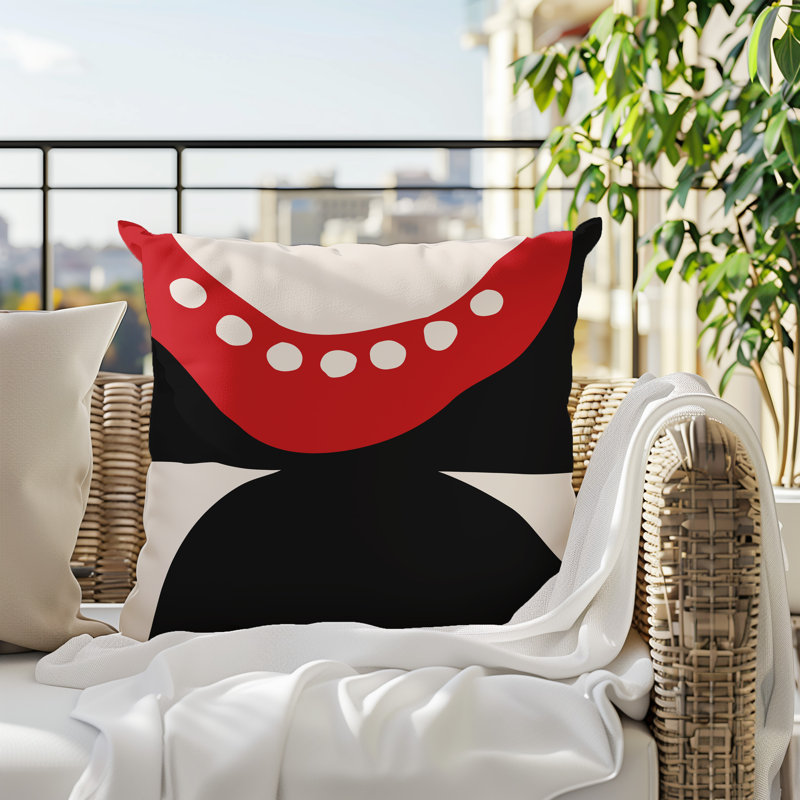 Oreiller carré réversible intérieur / extérieur Tobe Minimalist, H 17 po x l 17 po, Rouge / noir / blanc cassé