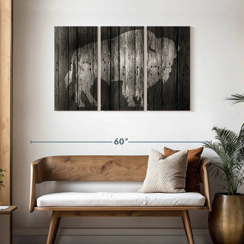 Brampt Bison On Wood, 28" H x 45" W