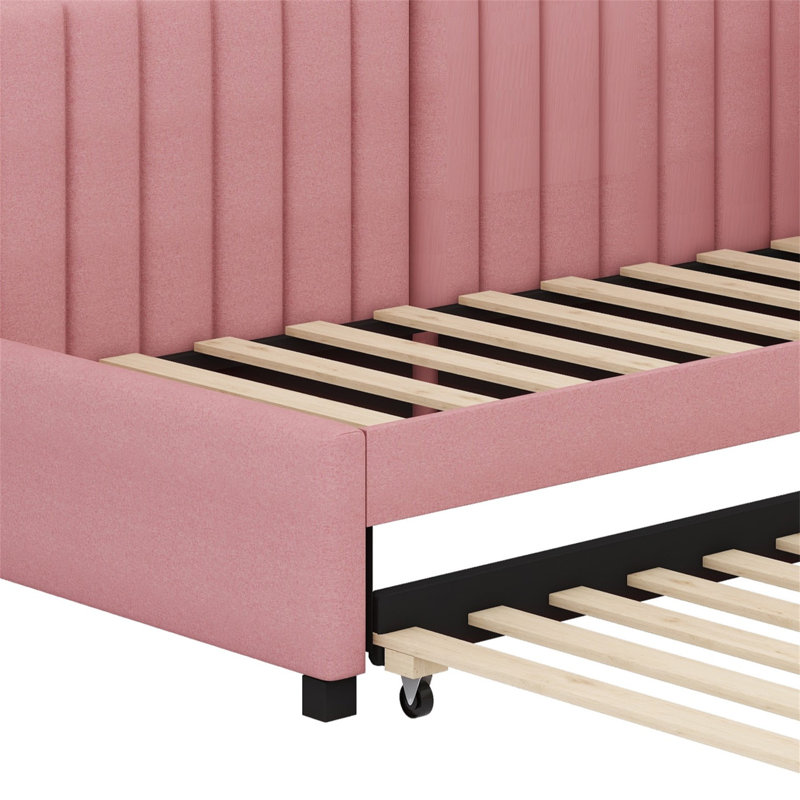 Upholstered Daybed With Trundle, Pink