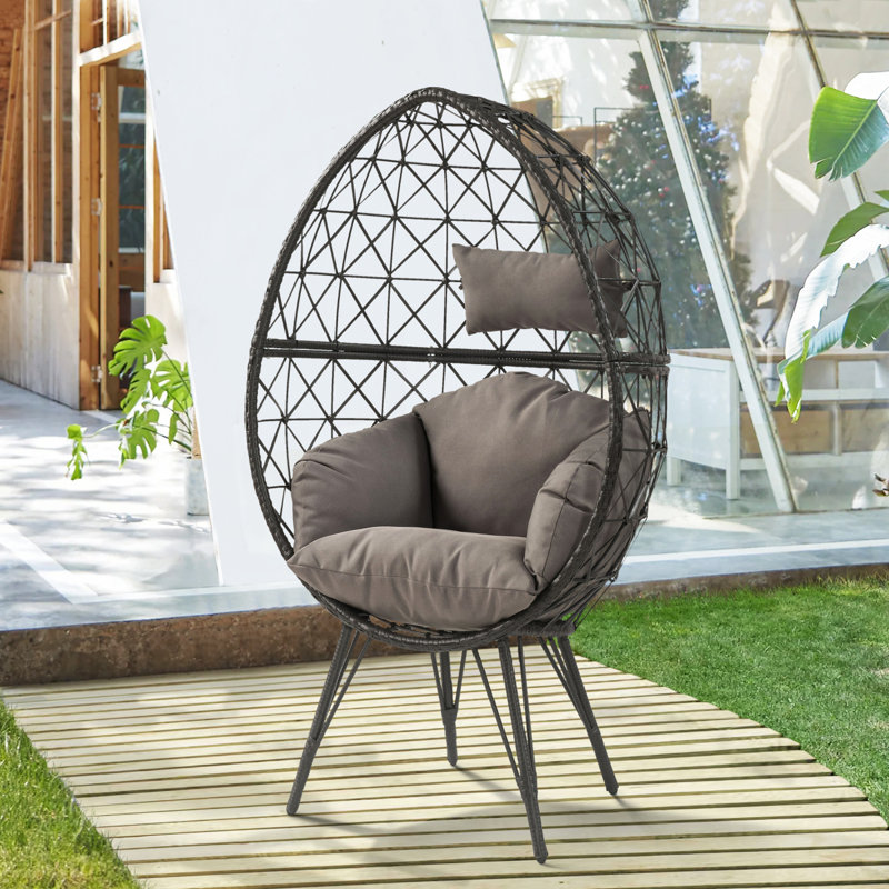 Chaise de patio avec coussin rembourré, Gris, Brun