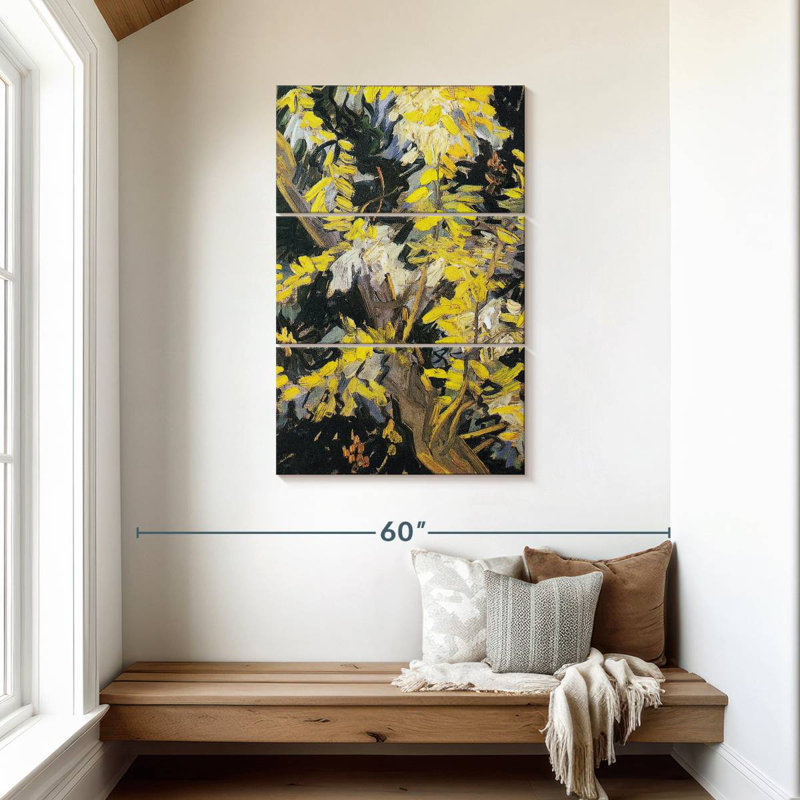 Branches d'acacia en fleurs, H 45 po x l 28 po