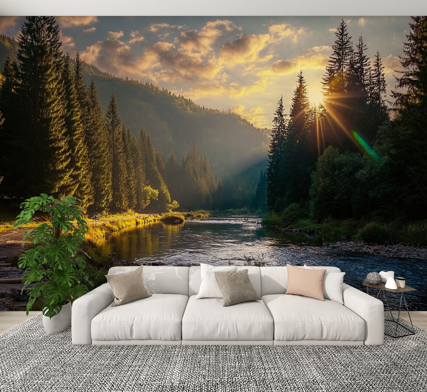 Red Barrel Studio Peel and Stick Wallpaper winding forest sunset Wall ...