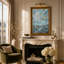 Arbre blanc dans un paysage abstrait bleu sarcelle et or, art mural sur toile-133482219