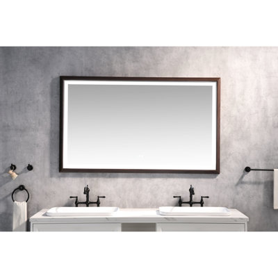 Miroir de salle de bain multifonctionnel - Smart Touch, changement de couleur, désembuage, aluminium brun, 61,37 po x 36,5 po 1,51 po, maquillage 43,15 lb avec réglage des lumières DEL, réglable,