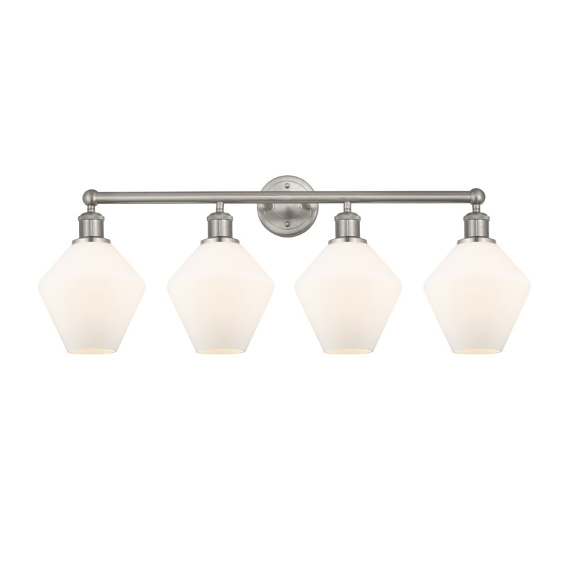 Éclairage de salle de bain à intensité variable 4 lumières Amylea, Blanc mat, Nickel satiné