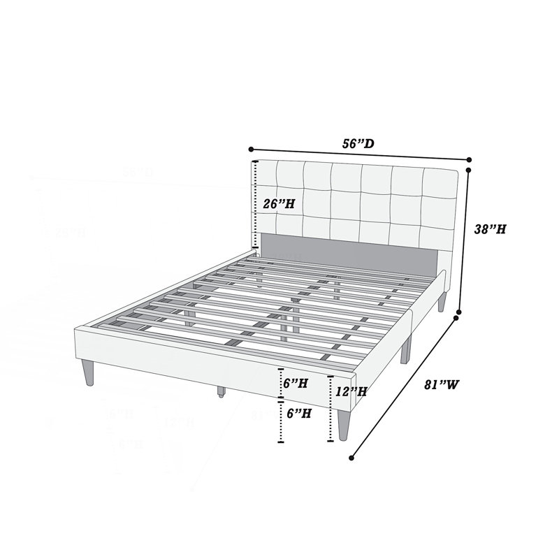 Lit plateforme double contemporain avec tête de lit capitonnée