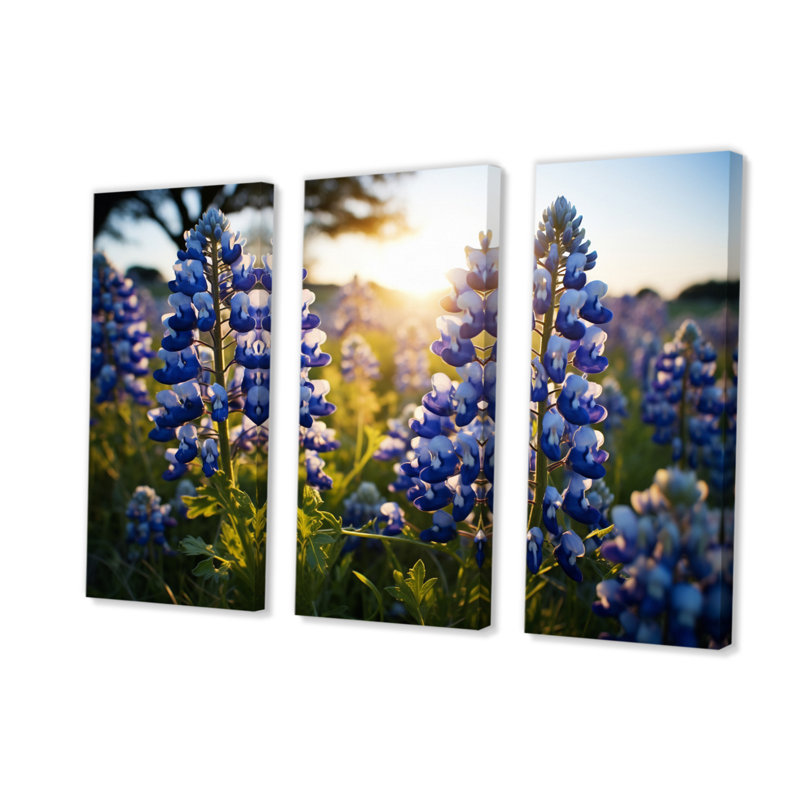 «Blue Bonnets Field Photo IV» sur toile, reproduction de 3 pièces, H 32 po x l 48 po x P 1 po
