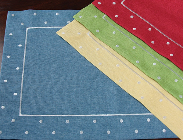 Breen Polyester Polka Dots Rectangle Placemat, Chambray