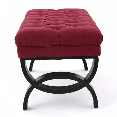Classic Button Tufted Ottoman Bench, Traditional Upholstered Stool with Wood Legs for Living Room