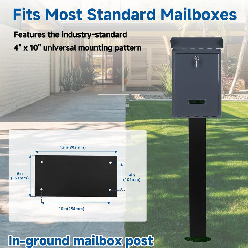 51 Inch Outdoor Mailbox Post for Curbside Residential, Heavy Duty Galvanized Steel 4x4 In-Ground Mount, Rustproof for Standard Mailboxes