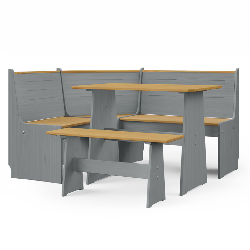Modern 3-Piece Solid Wood Corner Breakfast Nook Set – Reversible L-Shape, Space-Saving 3-5 Seat Dining Furniture For Family Home Kitchen