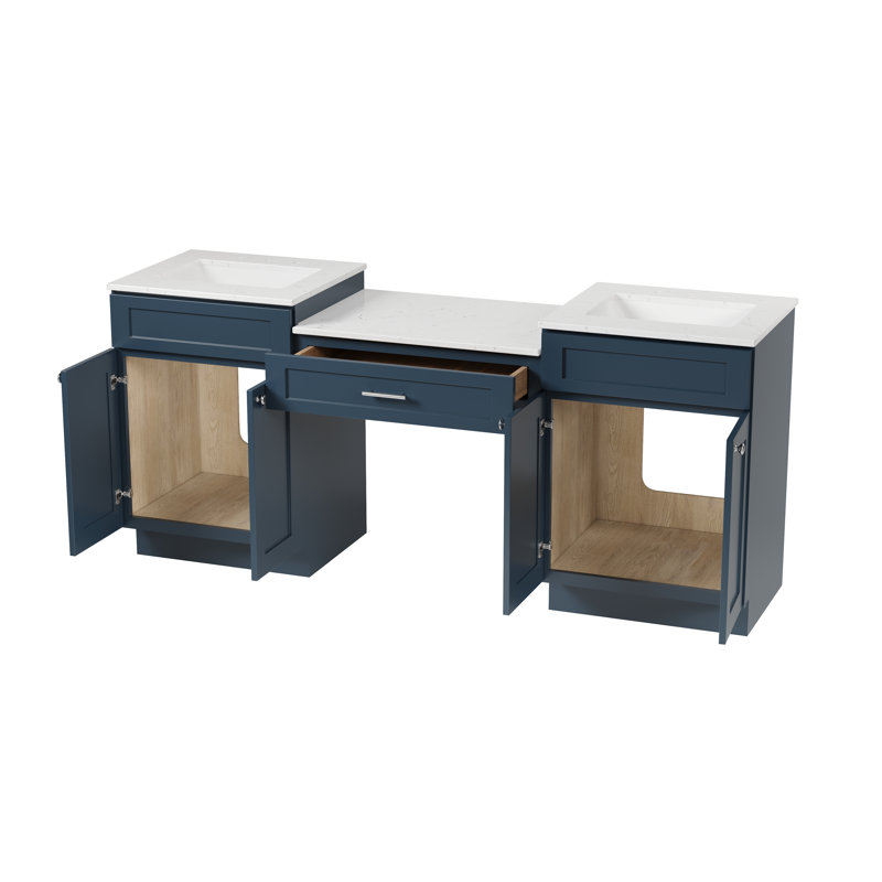 Meuble-lavabo double 79 po avec plateau 79 po, Bleu