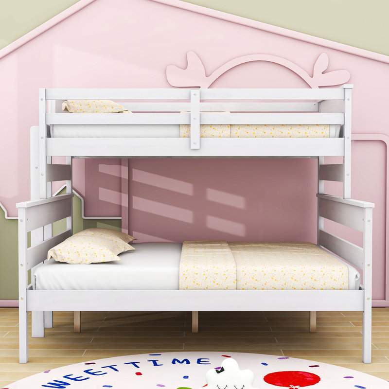 Avoca Wood Twin XL over Queen Bunk Bed with Ladder, Twin XL Over Queen, White
