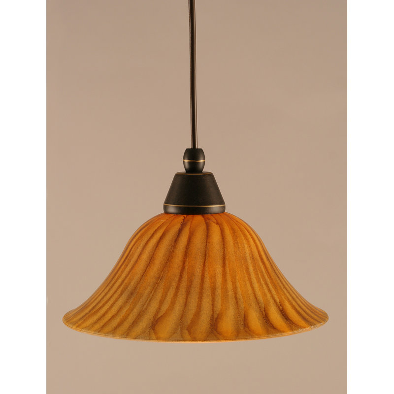 1-Light Cord Mini Pendant In Dark Granite Finish With 10" Amber Marble Glass, Dark Granite, 10" W, Amber Marble Glass