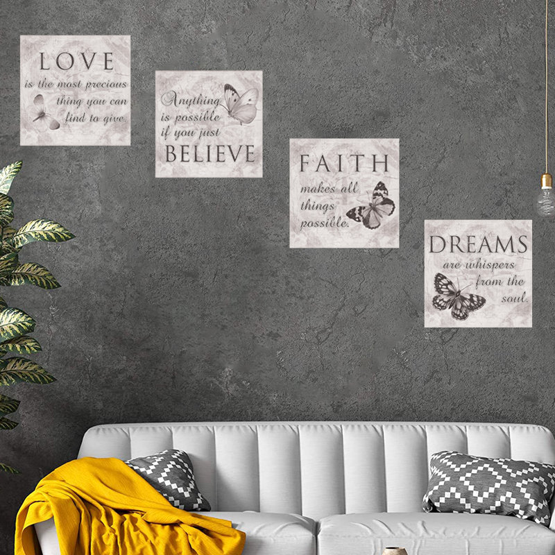 Papillon gris, impression sur toile tendue, impression sur toile, 4 pièces