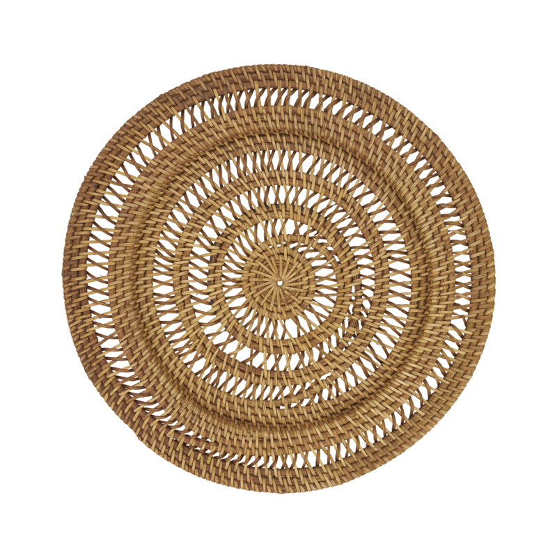 Ensemble de 4 assiettes décoratives en rotin rustique tissées à la main 13 po, ensemble de 4, Caramel