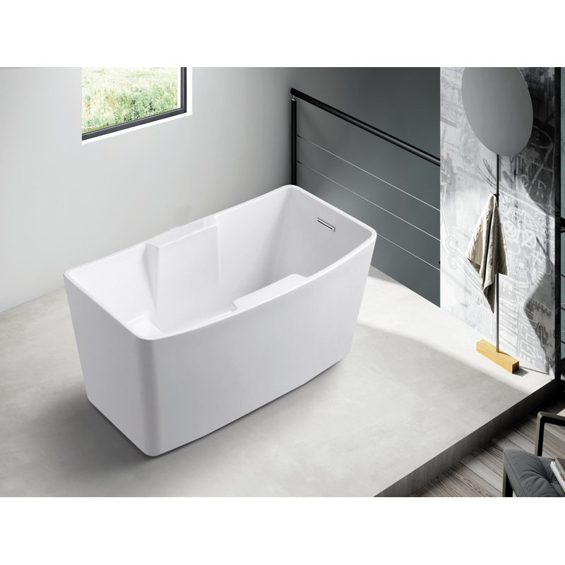 Kingston Brass Aqua Eden 51-Inch Acrylic Rectangular Double Slipper Freestanding Tub with Drain and Integrated Seat