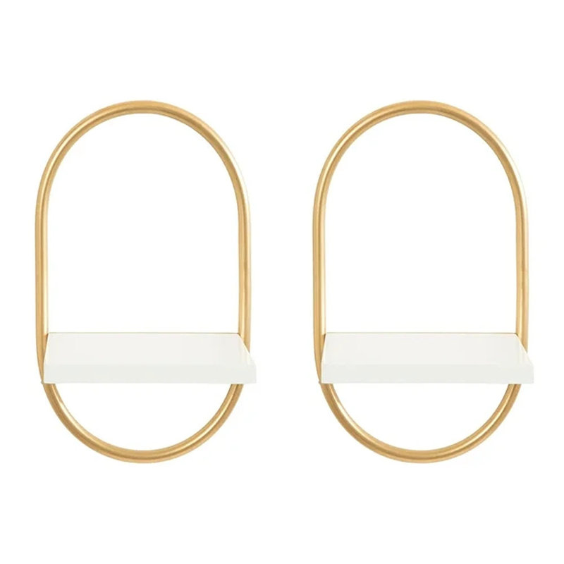 Carlile 2 Piece Oval Bracket Shelf, White/Gold, Gold