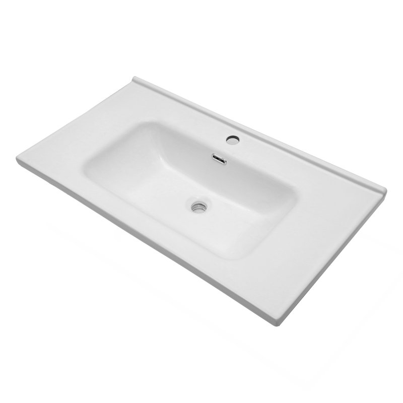 Plateau de meuble-lavabo simple blanc 35 po x 20 po avec 1 trou de robinet et trop-plein (lavabo seulement) (n'inclut que le lavabo de salle de bain)