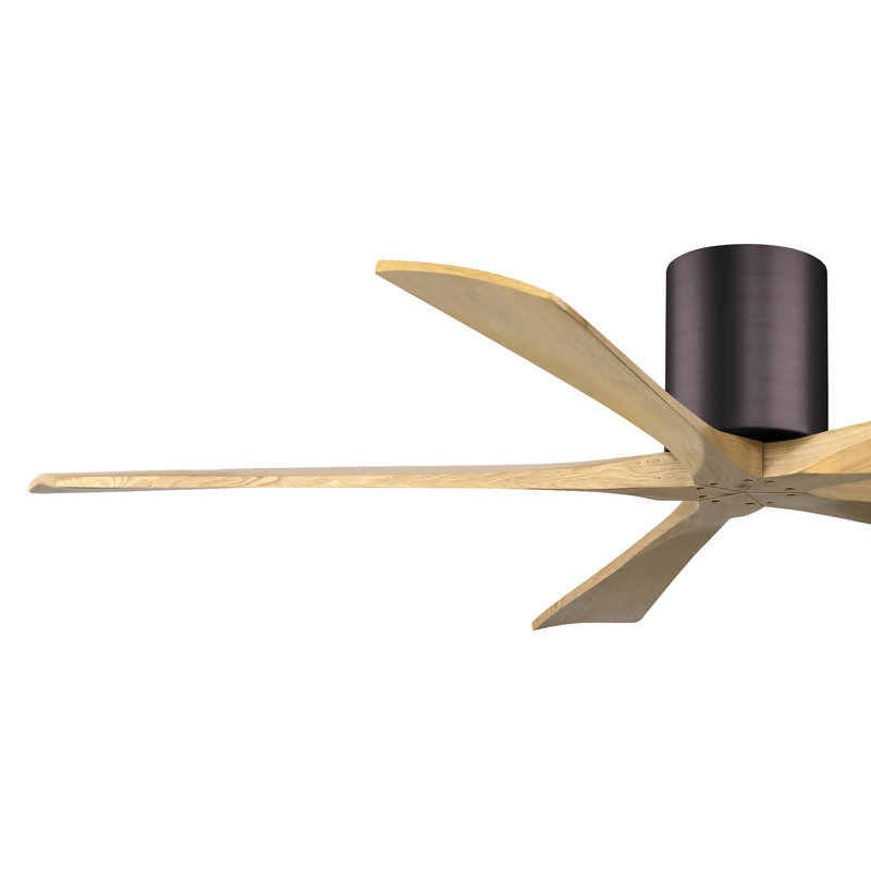 60" Irene 5-Blade Hugger Ceiling Fan with Wall Remote, 60", Brushed Bronze/Light Maple Tone, Light Maple Tone